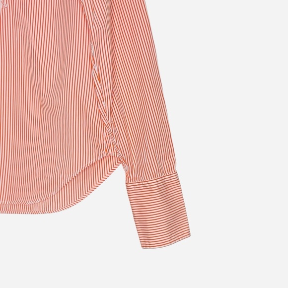 Ralph Lauren Ruffle Shirt Women Sz 14 Button UP Long Sleeve Orange White Striped - Picture 4 of 11
